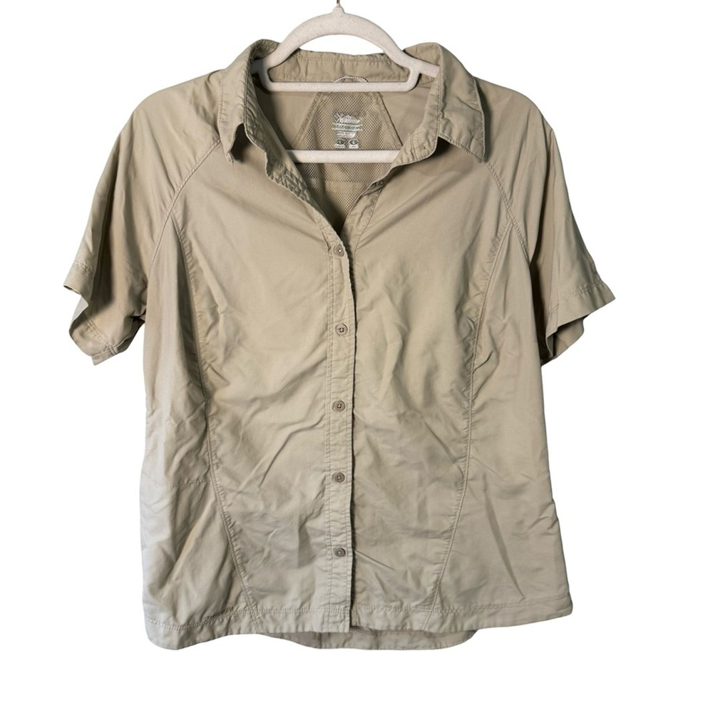 Columbia Sportswear Titanium Casual Tan Button Down Shirt Size L Outdoor Hiking